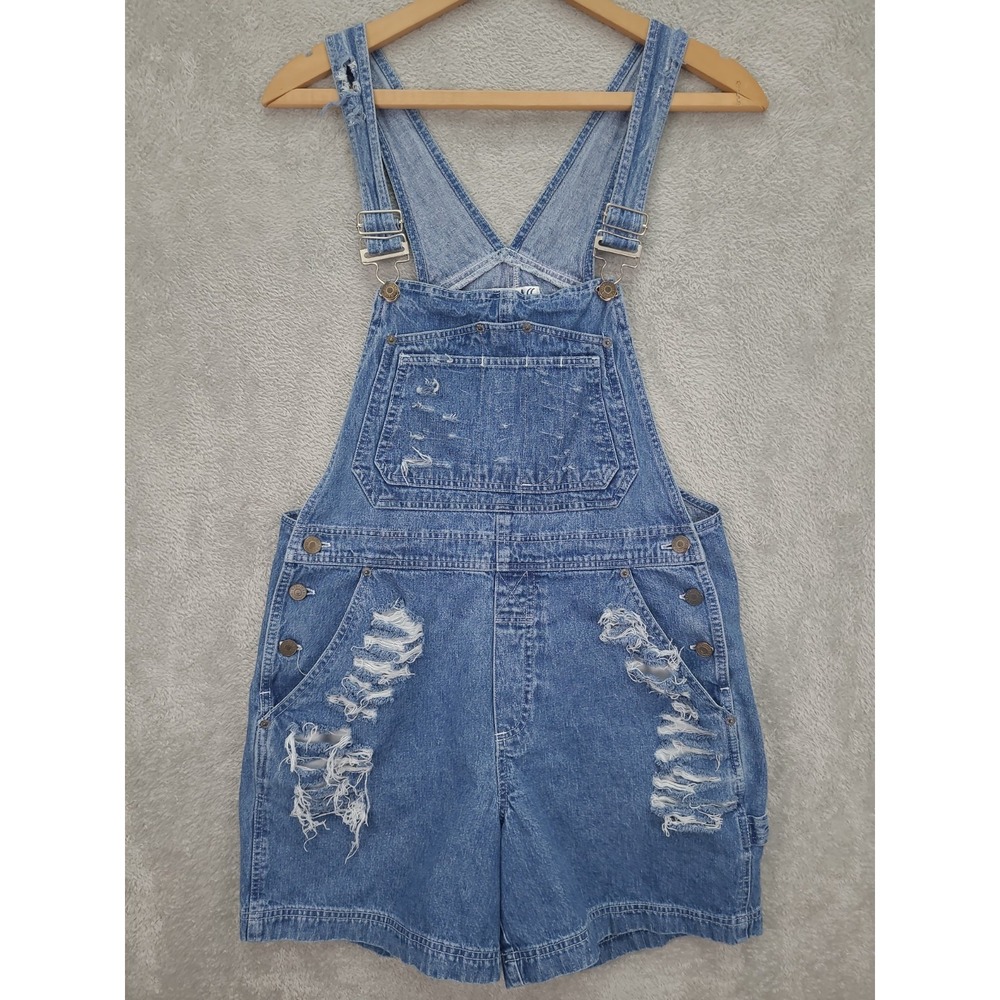 Vintage 90's Bill Blass Jeans Denim‎ Overall Shorts Women's Sz S Blue Distressed